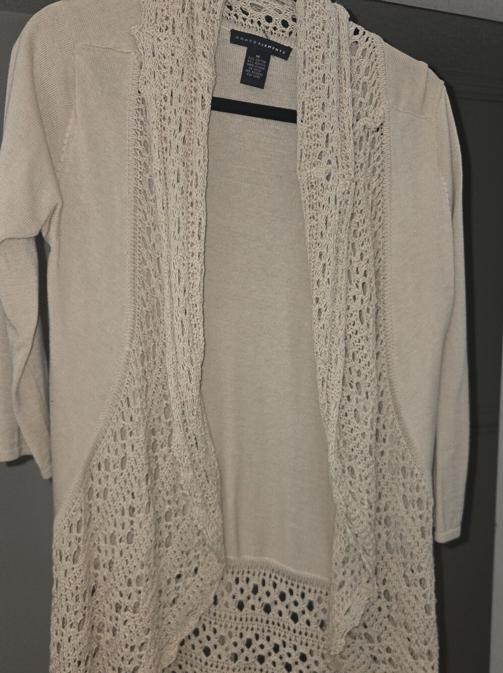 Crochet-Trim Open Cardigan - Cream